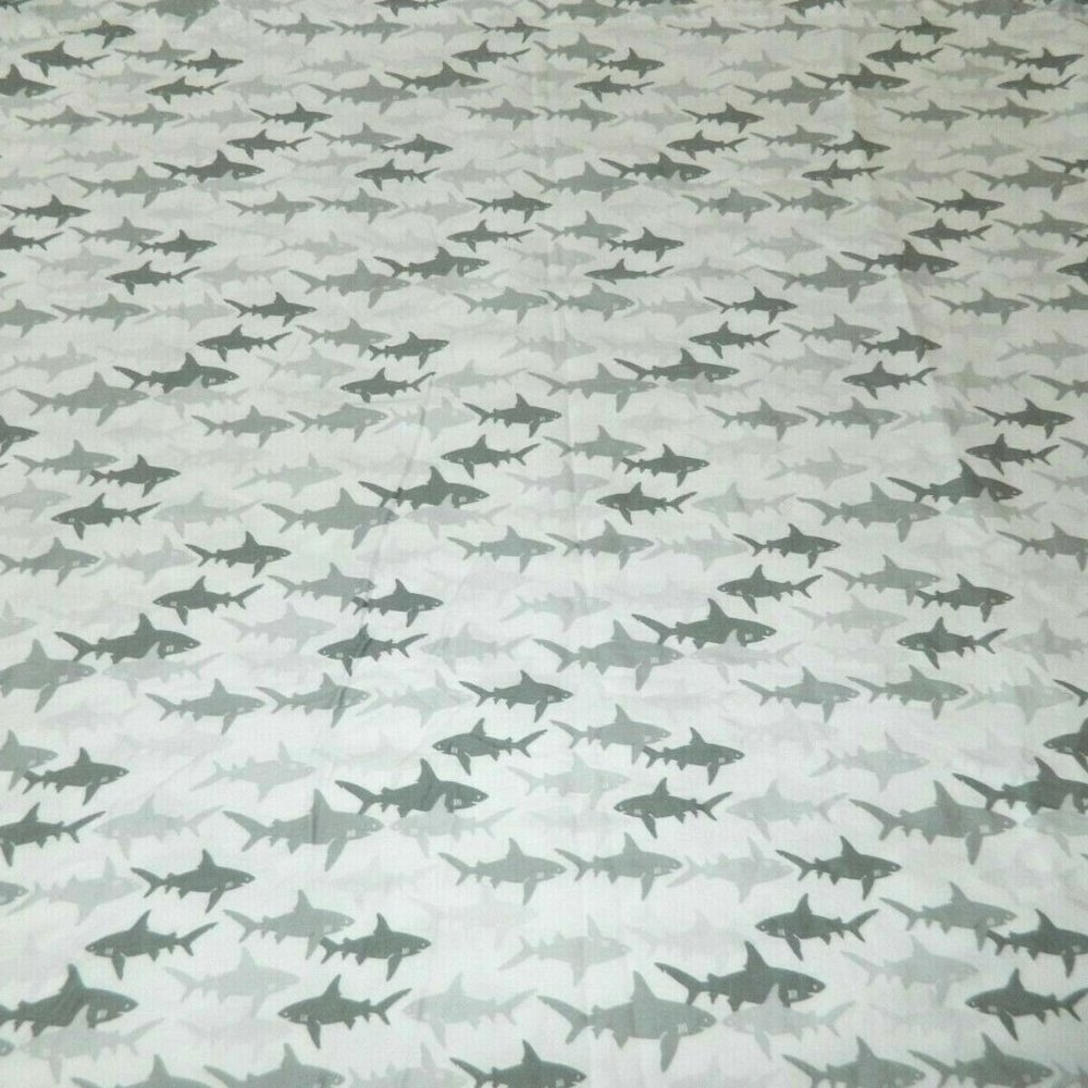 White With Grey Great White Sharks Twin Flat Bed sheet Boat House For Kids